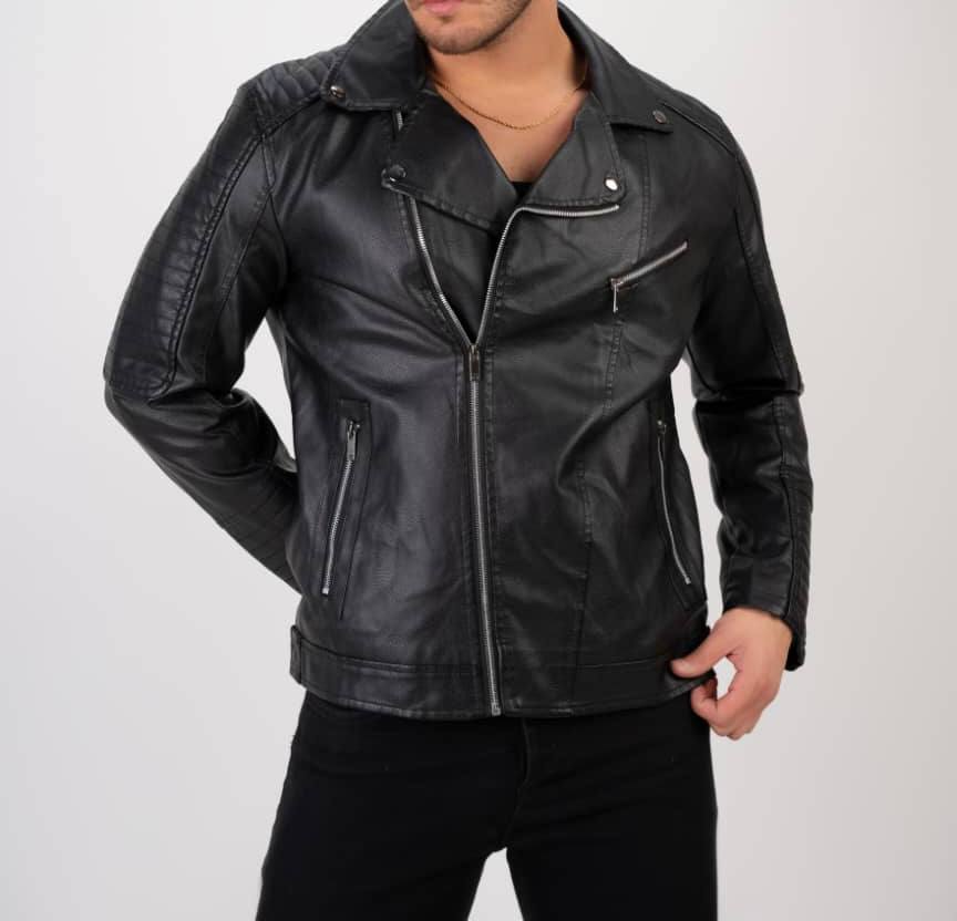 کاپشن چرم یقه بایکر